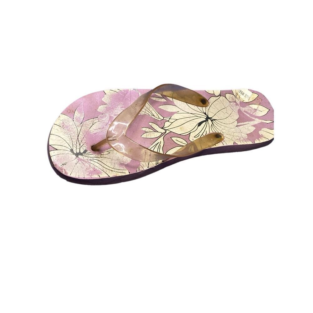 Pink Floral Flip Flop Sandal Clear Strap Casual Summer Women Size 5 6 Beach